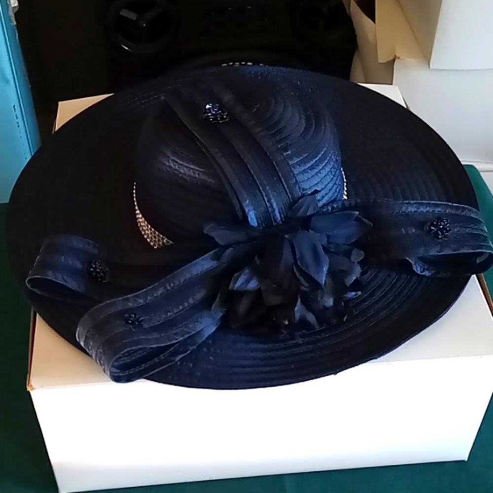 New with tags deep blue embellished rhinestone fancy hat